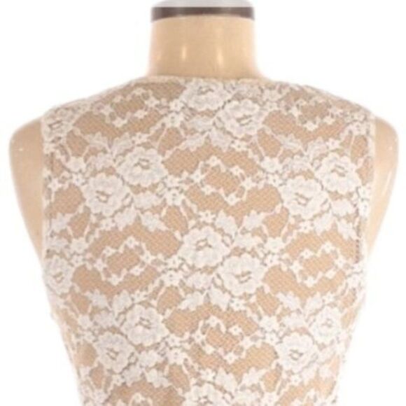 Vtg 80's Nude Netted Cream Lace Overlay Surplice Sleeveless Empire Top Sz M - Picture 8 of 9